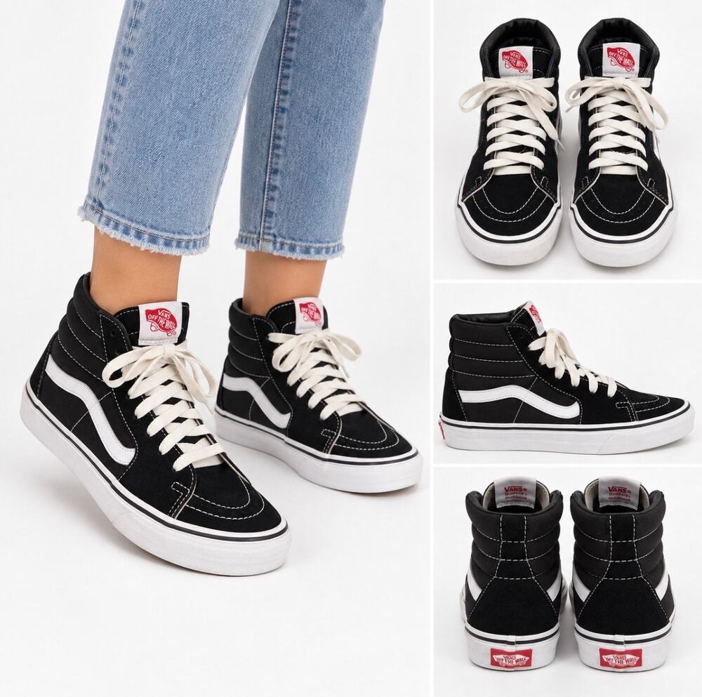 Vans Sk8-Hi Black White High Top Sneakers Shoes M5.5/W7